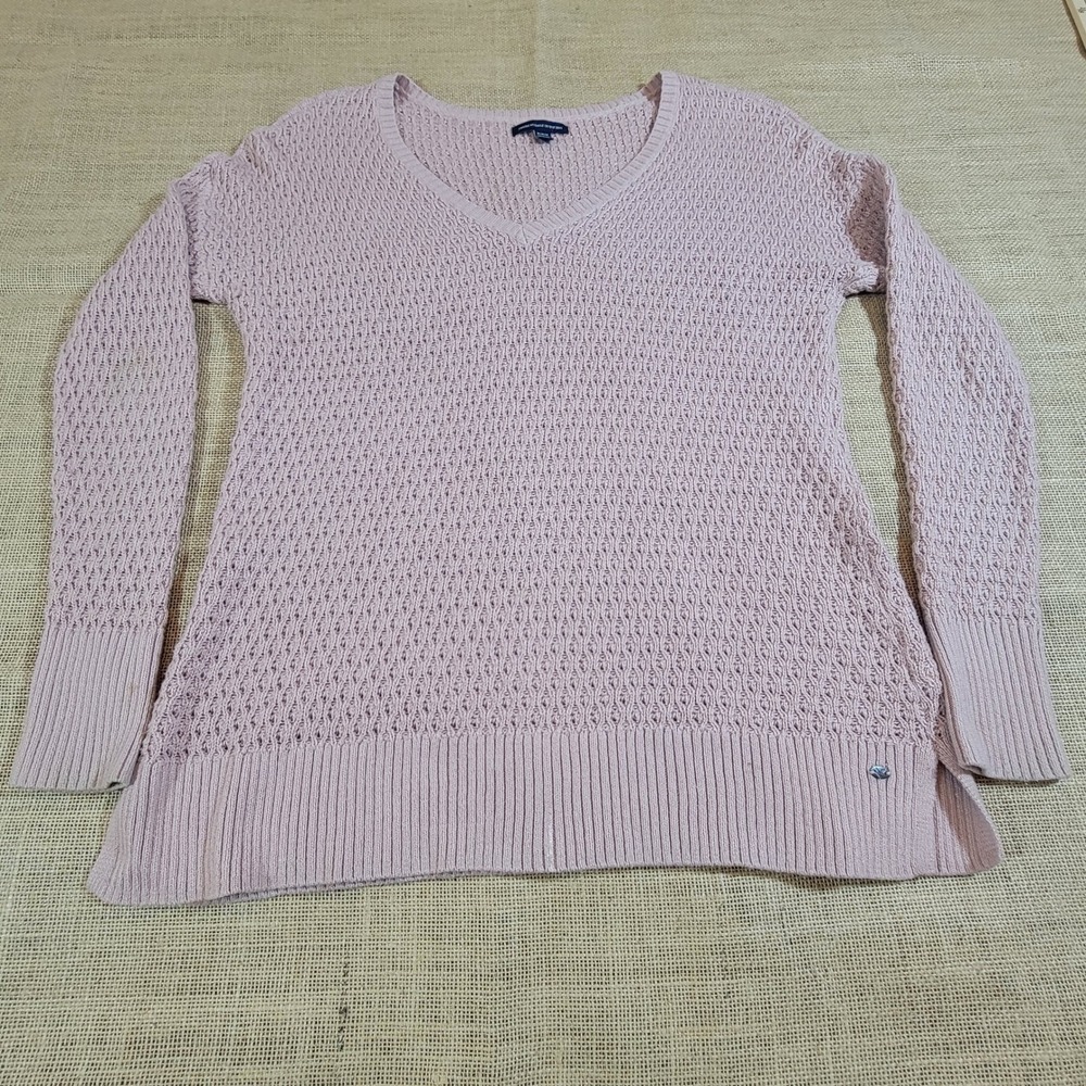American Eagle Outfitters Sweater Pink Knit V-Neck Women's Size Medium Boho‎